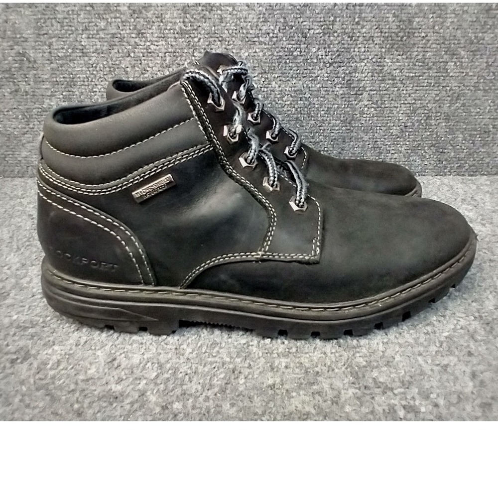Rockport Hydro-Shield Waterproof Boots Mens 7 Black Leather CI6147 TruTech